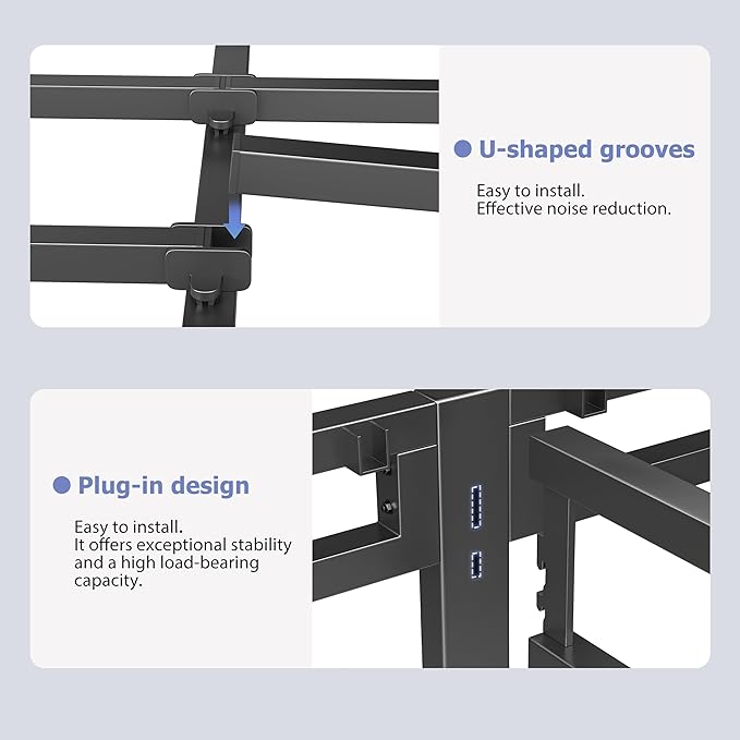 NKZ 24 Inch Queen Size Bed Frame, Metal Bed Frame & Box Spring 2 in 1 Platform with Round Corner Legs, 4000Lbs Heavy Duty Metal Frame, Mattress Slide Stopper, Headboard Hole, Noise-Free, Easy Assembly