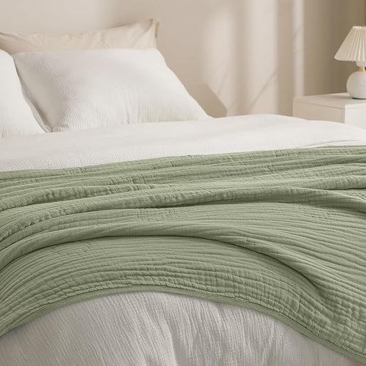 PHF Cooling Muslin Blanket Queen Size 90"x80", 6-Layer Lightweight Gauze Blanket Made from 35% Rayon Derived from Bamboo & 65% Cotton, Breathable & Ultra Soft Cozy, Aesthetic Home Decor, Tea