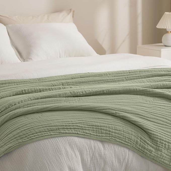 PHF Cooling Muslin Blanket King Size 104"x80", 6-Layer Lightweight Gauze Blanket Made from 35% Rayon Derived from Bamboo & 65% Cotton, Breathable & Ultra Soft Cozy, Aesthetic Home Decor, Tea