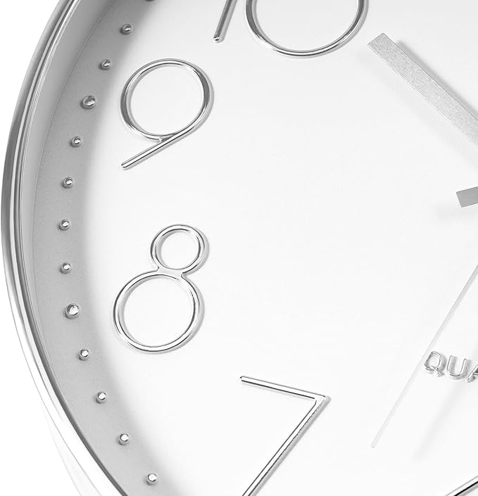 Foxtop 14 Inch Large Silver Wall Clock Silent Non-Ticking Battery Operated Round Quartz Modern Wall Clock Decorative for Living Room Bedroom Kitchen Home Office