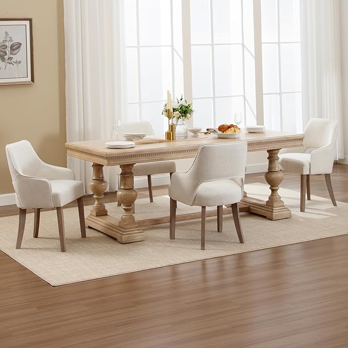 Linen Dining Chairs Set of 4 Upholstered Accent Chairs Side Chair with Wood Legs for Living Room/Dining Room/Bedroom/Restaurant, Upgraded Size, Cream