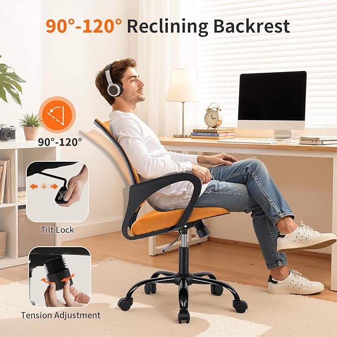 BestOffice Office Computer Chair Ergonomic Mesh Desk Chair with Lumbar Support Modern Executive Adjustable Stool Rolling Swivel for Back Pain (Orange)