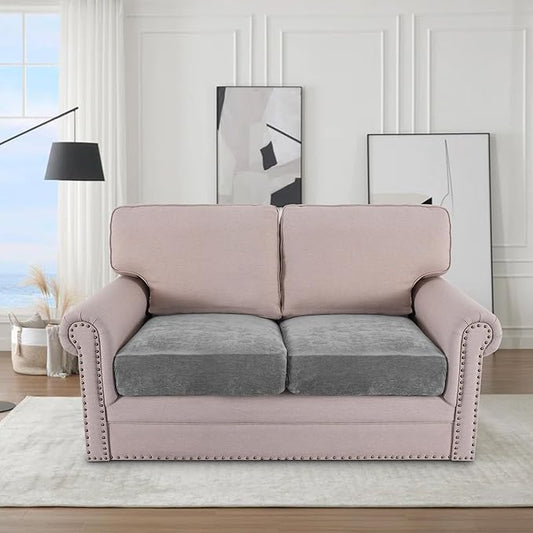 H.VERSAILTEX Stretch Chenille Couch Cover Furniture Protector Seat Cushion Sofa Cover 2 Cushions Non-Slip Couch Covers for Sofa Pets with Elastic Bottom (2 Piece Loveseat Cushion Covers, Grey)