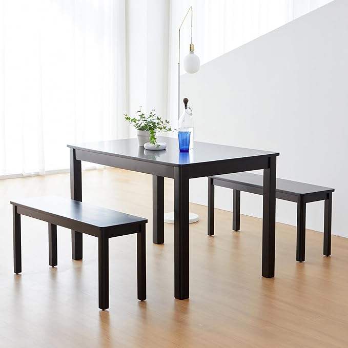 Livinia Cabin 45.3" Wooden Dining Table/Small Rectangular Modern Farmhouse Solid Wood Kitchen Table Desk (Black)