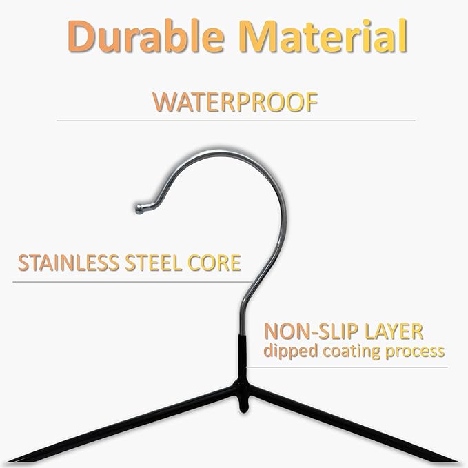 ‌Stainless Steel Heavy Duty Hangers - Non-Slip Rubber Coated, Space Saving Ultra Thin Design for Coats, Pants & Dresses (32 Pack, Black)