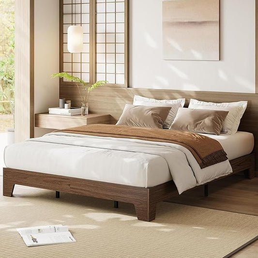 Garvee Wood Platform Bed Frame, Queen Size Bed Frame, Wood Slat Support, No Box Spring Needed, Easy Assembly, Noise-Free Design, Underbed Space for Storage