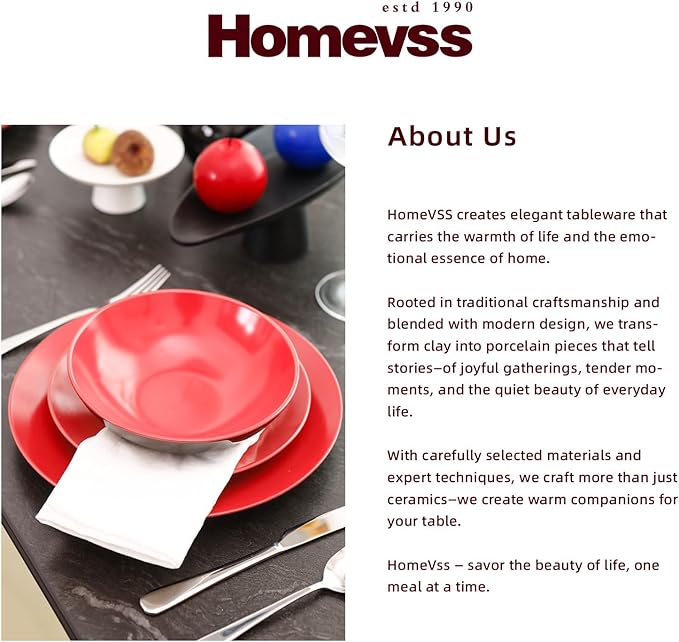 Stoneware Two-Tone Colors Life 18pc Dinner Set，Outside Shiny Black + Inside Matte Glaze Red
