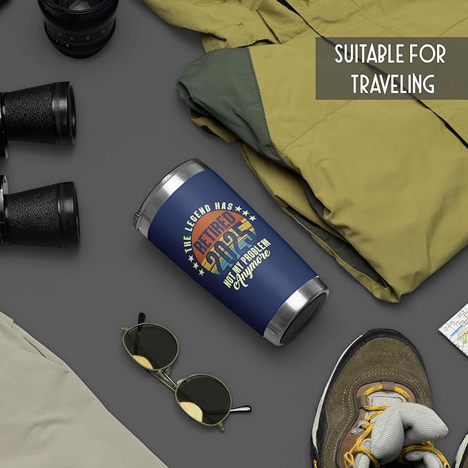 The Legend Has Retired 2025 Navy Tumbler, Funny Retirement Cups for Men – Best Retired Gifts for Him, Husband, Boss, Coworker – Cool Christmas Retirement Presents – Not My Problem Anymore