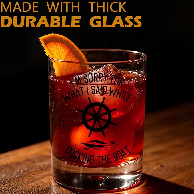I'm Sorry for What I Said While Docking the Boat Whiskey Glasses, Nautical Gifts for Sailors, Boat Captain Gifts, 10 oz Drinking Rocks Glasses for Men Whisky Cocktail Scotch Bourbon Liquor