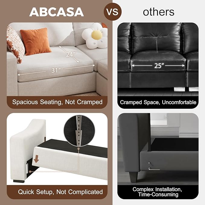 ABCASA 85" W Loveseat Couches for Living Room,Modern Linen Sofa with Removable Cover, Wide Armrest, Solid Wood Frame, Medium Firm Seat Cushion for Bedroom Office Apartment, Easy to Install, Oatmeal