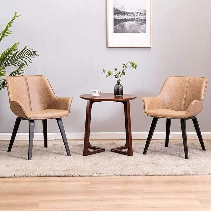 Yellow Set of 6 PU Leather Living Room Chairs Modern Upholstered Accent Chairs Dining Room Chairs (Yellow, 6)