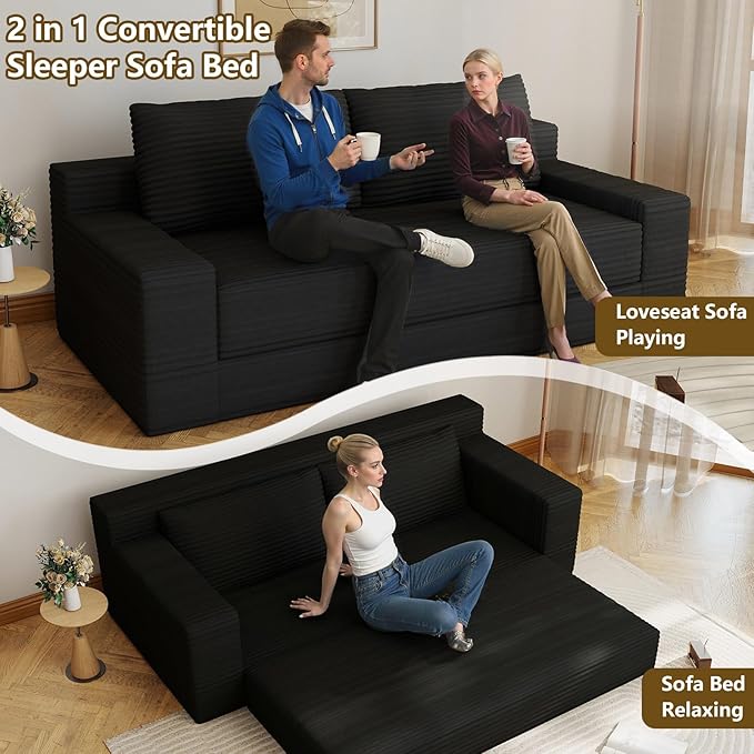 70.78" Loveseat Sofa, Modern Small Corduroy Couch Comfy Deep Seat for Living Room, Bedroom, Apartment, Home Office, No Assembly, Black
