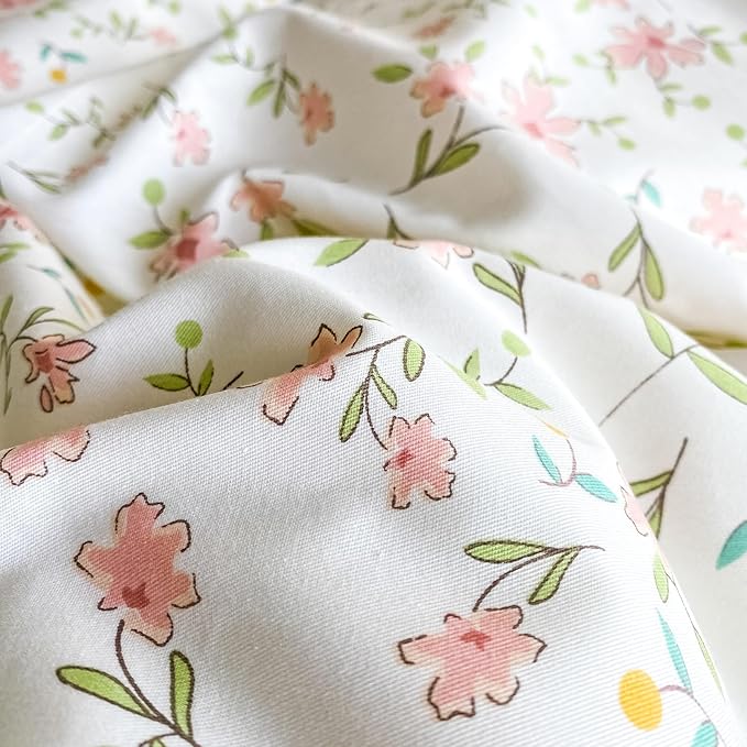 EAVD Garden Style Pink Floral Comforter Set Queen White Soft Microfiber Chic Floral Leaves Pattern Bedding Set with 2 Pillowcases Vintage Botanical Comforter Set for All-Season