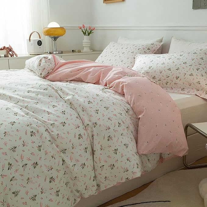 Floral Comforters Full Size 3 Pieces Soft Cute Floral Bedding Comforter Sets Garden Style Pink Flower Print Botanical Flowers Comforter Set for All Seasons 1 Comforter and 2 Pillowcases