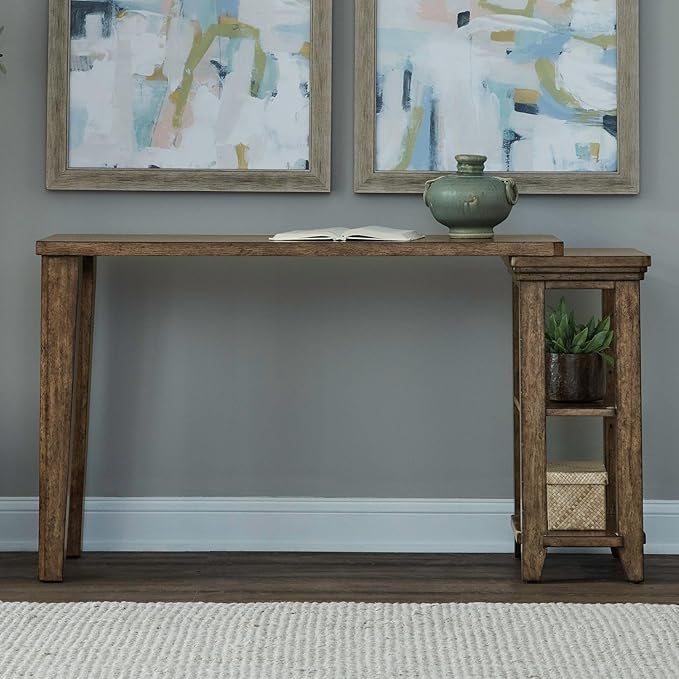 Liberty Furniture Carolina Park Alt 3 Piece Set for Living Room - Console Table, 2 Stools - Amber Brown Oak