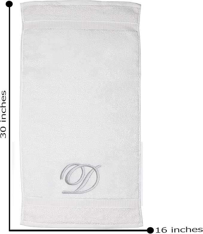 White Monogrammed Hand Towels for Bathroom - Luxury Hotel Quality Personalized Initial Embroidered Towel for Powder Room, Spa - GOTS Organic Certified - Set of 2 Silver Letter D