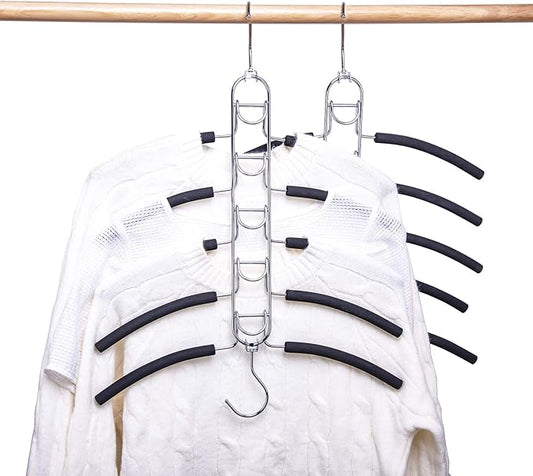 Nature Smile 2 Pack 5 in 1 Anti Slip Clothes Hangers,Space Saver Magic Metal Hangers,Multi Layers Wardrobe Clothes Rack,Heavy Duty Metal Blouse Hanger Closet Storage Organizer