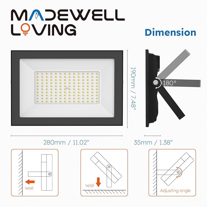 2-Pack 100W LED Flood Lights Outdoor – 18000 LM Super Bright Security Lighting, IP66 Waterproof, 5000K Daylight – Energy-Efficient Outdoor Lights for Garage, Garden, Lawn, Backyard