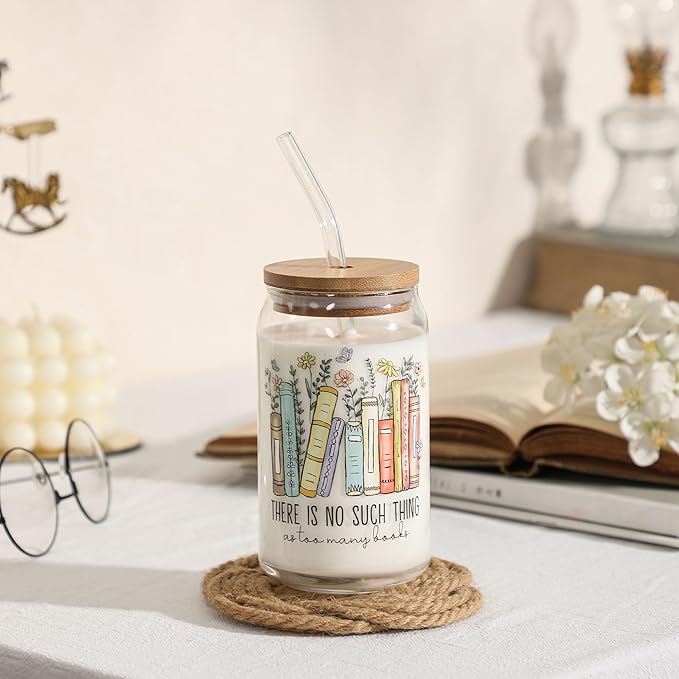 Book Lovers Gifts, 16 Oz Coffee Glass Cup Gift, Funny Bookish Gift for Readers Women, Bookworm Gifts for Book Lovers, Readers, Librarians and Bookaholics, Reading Accessories for Bookworm