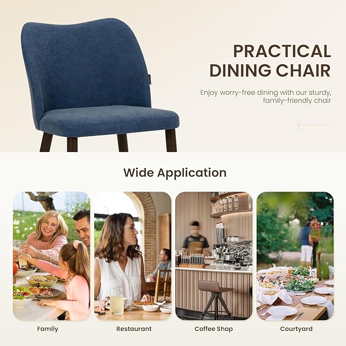 Wooden Dining Chairs Set of 6, Upholstered Kitchen Dining Room Chair, Modern Farmhouse Dinner Chair for Restaurant & Cafe, Blue