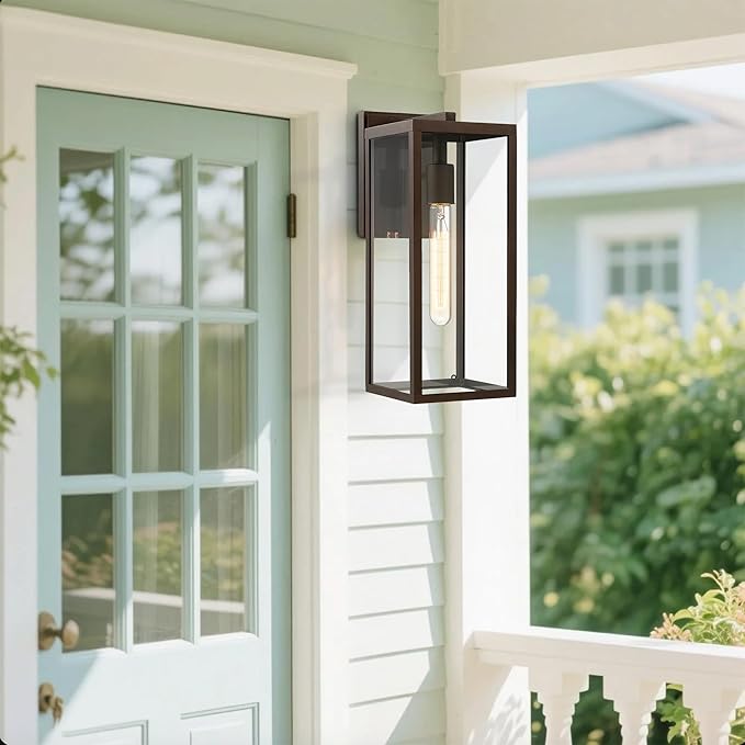 Bestshared Outdoor Wall Sconce Lights,Exterior Wall Lighting Fixtures with Clear Glass, Anti-Rust Outside Lantern Lamp for House Front Porch Doorway Patio(Oil-Rubbed Bronze,2PACK)