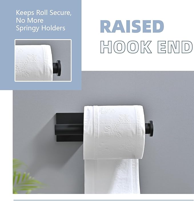 Toilet Paper Roll Holder Stand with 2 Robe Towel Hooks,Wall Mounted Matte Black 3 Piece Bathroom Hardware Set, SUS 304 Stainless Steel, Drilling Hole Bath Accessories (Black)