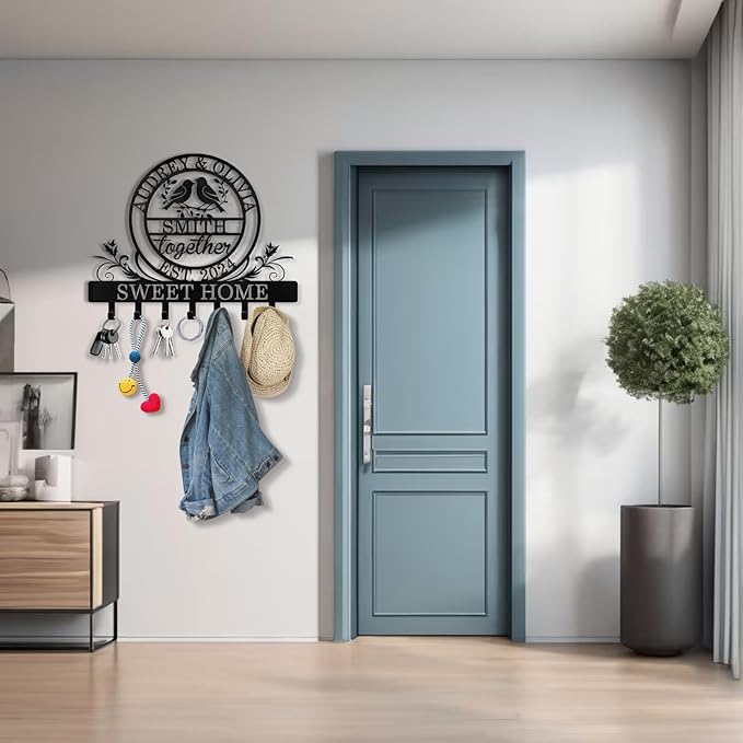 Personalized Key Holder for Wall | Metal Key Rack Wall Mount with Couple's Name | Key Rack Coat Rack Organizer | Key Hooks Wall Decorative for Bedroom Entryway Hallway | Wedding Gifts