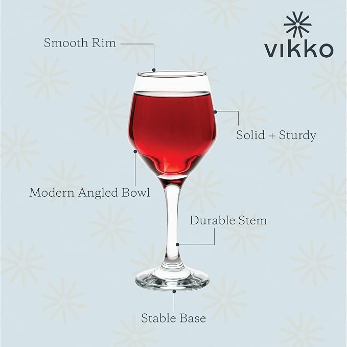 Vikko Wine Glasses, Set of 6 Stemmed Wine Glass for Red and White Wine, 11.25 Ounce Glass Goblet, Dishwasher Safe,Perfect for Parties, Weddings, and Everyday, Great Gift Idea