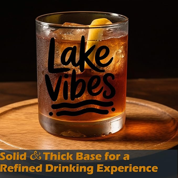 Lake Life Gifts Old Fashioned Whiskey Glasses, Gifts for Lake Lovers, Lakes Vibes 10 oz Rocks Barware Cup for Cocktail Drinks Scotch Bourbon Liquor