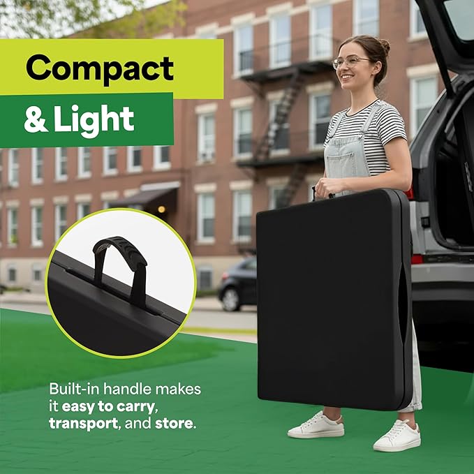 EconoHome Black 8ft Folding Table with Handle | Heavy-Duty Foldable Table | Portable Table for Indoor & Outdoor Use | Perfect for Events, Camping, Parties, Dining & More