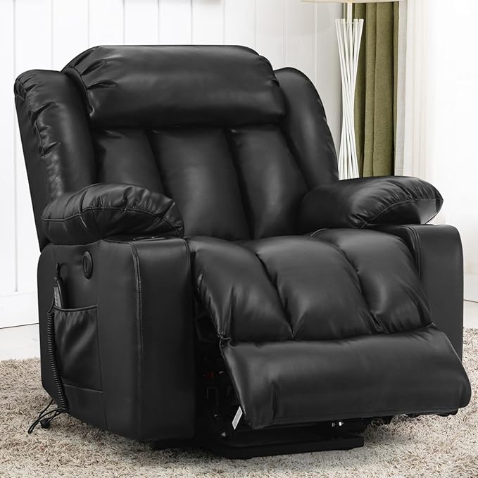 PARKOL Power Lift Recliner Chair for Elderly Breathable Leather Recliner Chair with Massage and Heat for People Limited Mobility (Black, Small)