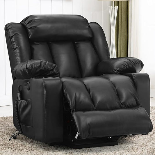 PARKOL Power Lift Recliner Chair for Elderly Breathable Leather Recliner Chair with Massage and Heat for People Limited Mobility (Black, Small)