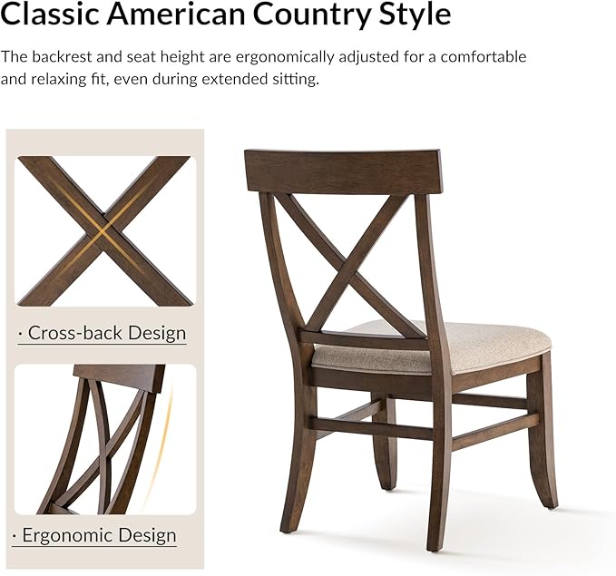 Wood Dining Chairs Set of 6, Modern Farmhouse Kitchen Dining Room Chair, Upholstered Dinner Chair with Back Wood Legs for Restaura, Cofe and Hotel Walnut