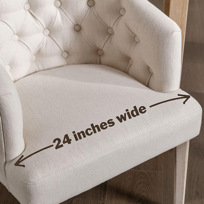 DUOMAY Modern Tufted Dining Chairs Set of 2, Linen Upholstered Side Chair, Comfy Accent Barrel Chair with Wood Legs for Home Kitchen Dining Room Living Room Restaurant, White