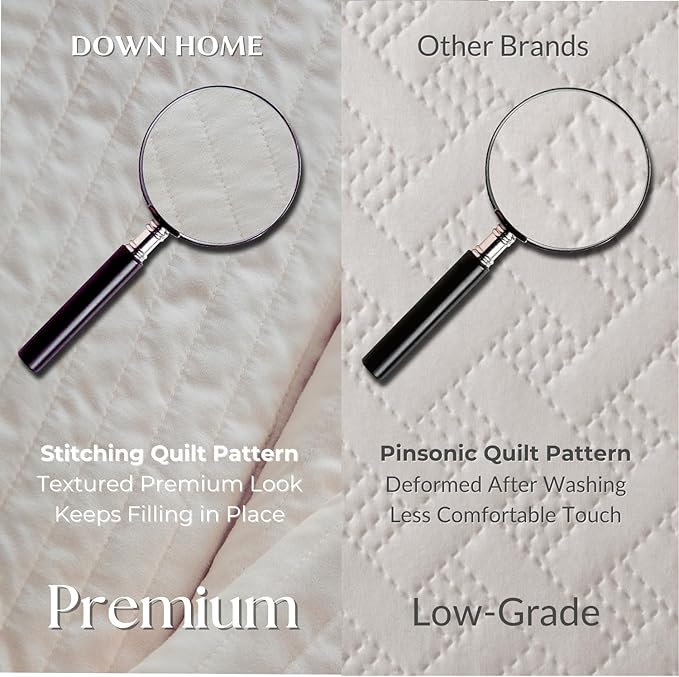 DOWN HOME Queen Quilt Bedding Set with Shams, Vintage Washed Soft Quilted Blanket Thin Comforter Lightweight Bedspread Coverlet Bed Cover, Brushed Microfiber Stripe Stitching, Linen White, 86"x90"