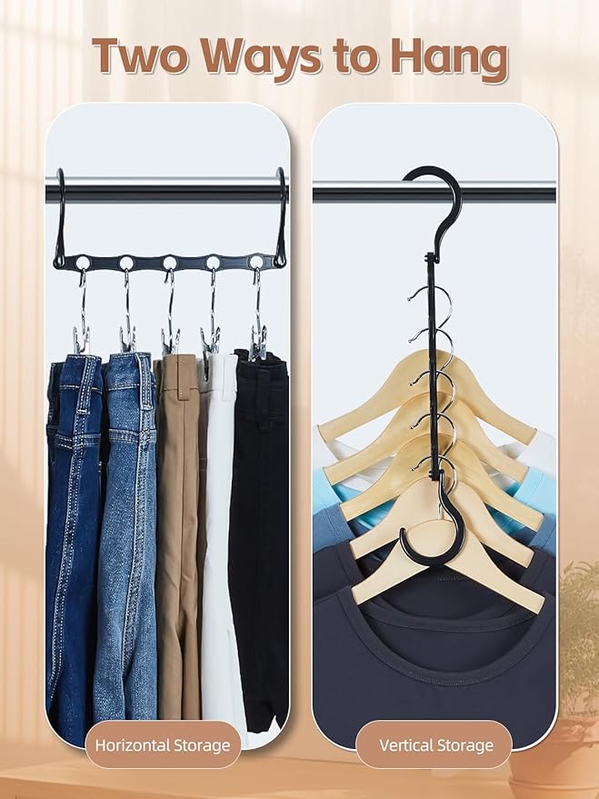 HOUSE DAY Closet Organizers and Storage, Magic Hangers Space Saving Clothes Hangers, Smart Space Saver Sturdy Plastic Hangers with 5 Holes for Heavy Clothes, College Dorm Room Essentials 8 Pack Black