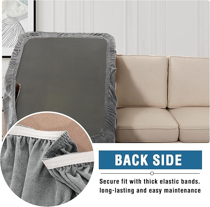H.VERSAILTEX Stretch Chenille Chaise Cover Thick Soft Sectional Couch Covers All Seasons Universal Cushion Covers for Couches and Sofas(Chaise Cushion Cover,Grey)