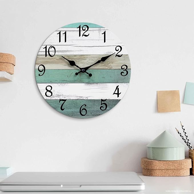 CHYLIN Wall Clock,14 Inch Wall Clocks Battery Operated Silent Non Ticking, Teal Turquoise Rustic Clock Decorative for Kitchen Bathroom Bedroom Living Room(Bronze White)