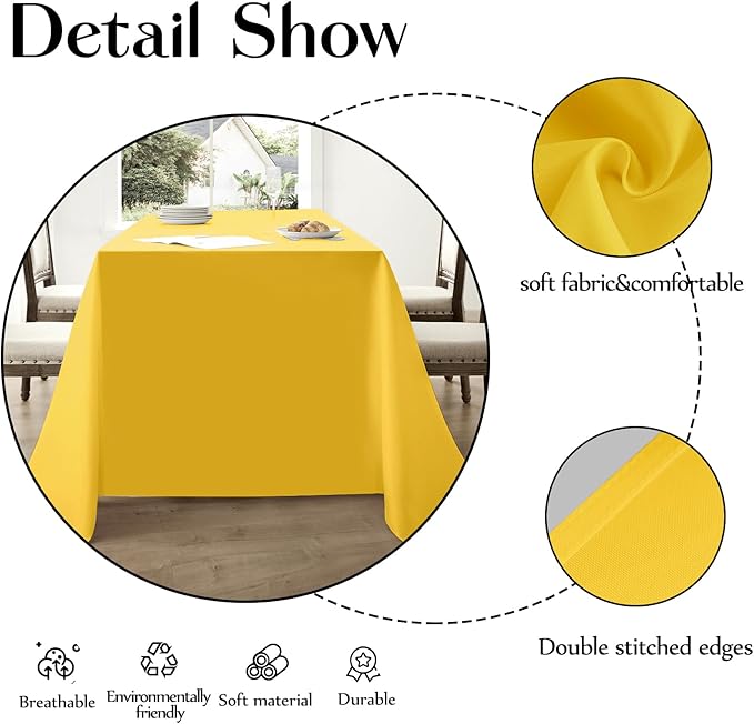 Rectangle Tablecloths 60x120 Inch 6 Pack Yellow Tablecloth for 6ft Washable Decorative Linen Polyester Table Cloths for 8ft Dining Table Banquets Buffet Parties and Wedding
