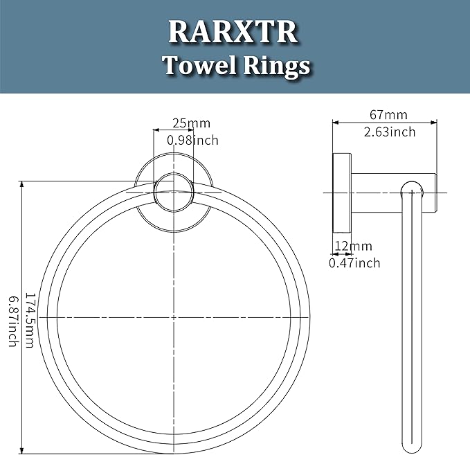 Gold Hand Towel Holder for Bathroom Kitchen Towel Ring Modern Rounded Base Wall Mount SUS304 Stainless Steel