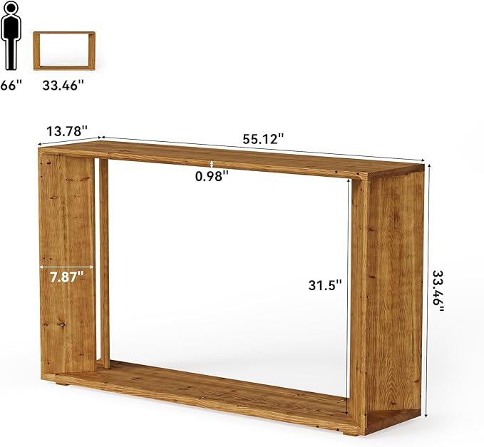 2-Tier Solid Wood Console Table for Living Room, 55" Farmhouse Entryway Table Indoor for Foyer, Hallway (Brown)
