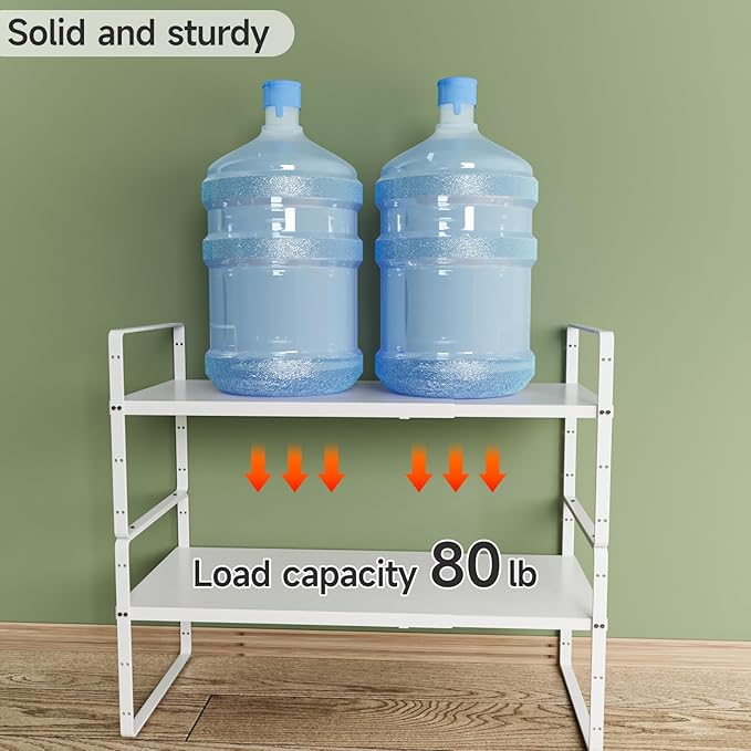 2Pack 16.5-27’’L Expandable Cabinet Countertop Shelf Organizer, Stackable Metal Shelves, Kitchen Organizers and Storage, White Storage Spice Rack for Pantry and Cupboard