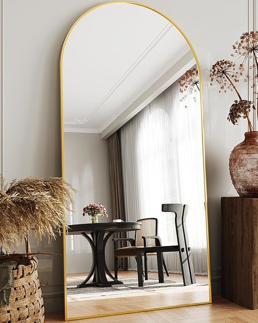 Full Length Mirror, 76"x34" Arched Floor Mirror Freestanding, Floor Standing Full Body Mirror with Stand for Bedroom, Hanging Mounted for Living Room Cloakroom, Gold