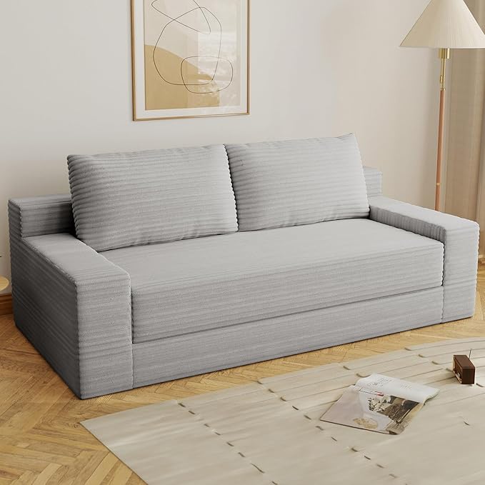 70.78" Loveseat Sofa, Modern Small Corduroy Couch Comfy Deep Seat for Living Room, Bedroom, Apartment, Home Office, No Assembly, Light Grey