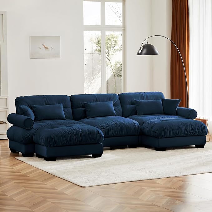 Blue Ottoman for Modular Sectional Sofa, Single Sofa, Ottoman Seat for Convertible Sectional, Velvet Sofa Couch for Living Room, Bedroom, Apartment