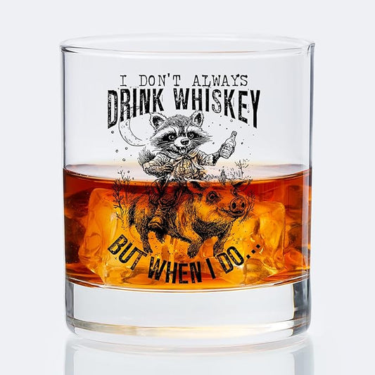 Funny Raccoon Whisky Gifts Old Fashioned Whiskey Glasses, Alcohol Lovers Gifts for Drinker, Humorous Cowboy Trash Panda 10 oz Rocks Barware Cup for Cocktail Drinks Scotch Bourbon Liquor