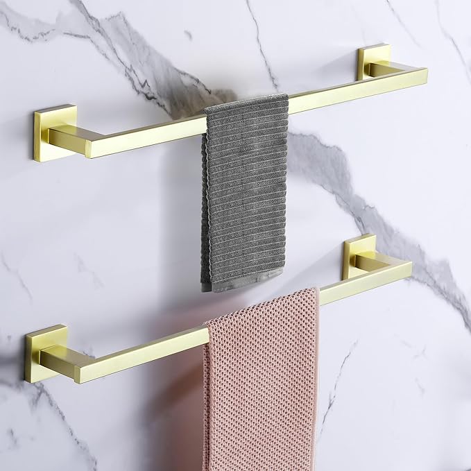 LANC Gold Hand Towel Bar for Bathroom Wall Mounted 12-Inche Brushed Gold Towel Ring Stainless Steel Square Towel Rod for Bathroom Kitchen Hand Towel Holder Towel Hanger, A9010BG-L3