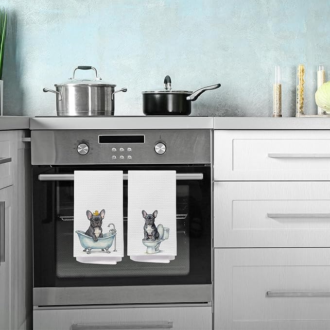 French Bulldog Bathroom Hand Towels, French Bulldog Lover Gifts for Women, Funny Frenchie Dog Decorative Hand Towels for Kids Bathroom Washroom, Frenchie Mom Gifts, 16x24 Inch Set of 2