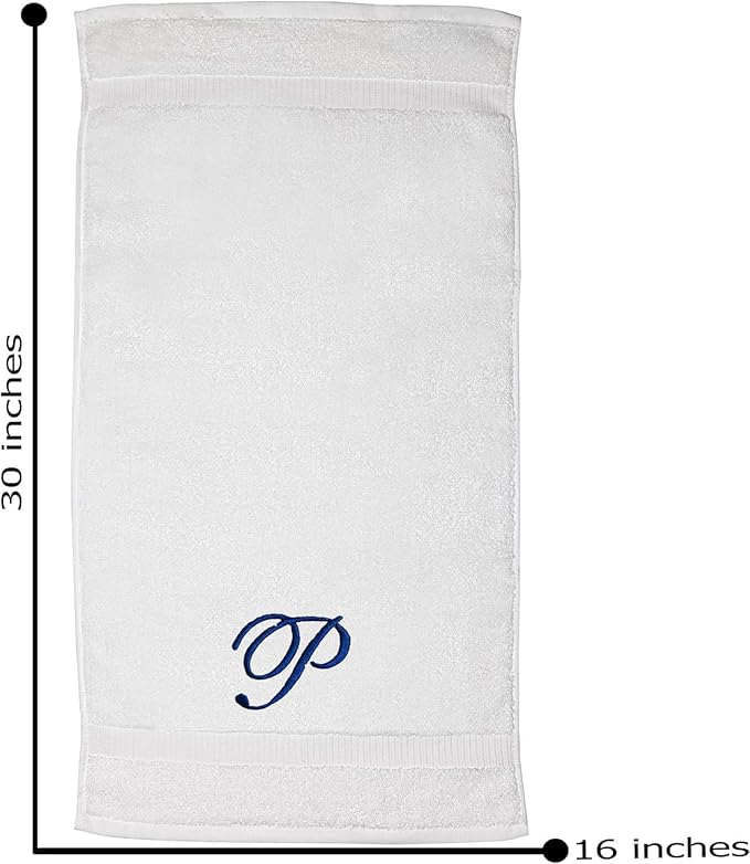 White Monogrammed Hand Towels for Bathroom - Luxury Hotel Quality Personalized Initial Embroidered Towel for Powder Room, Spa - GOTS Organic Certified - Pack of 2 Navy, Letter P