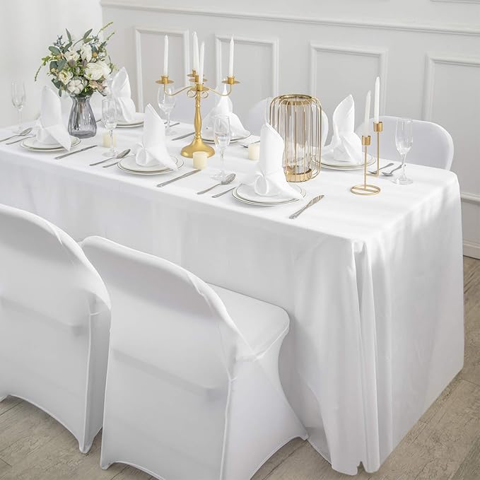 6 Pack White Tablecloth 90 x 132 Inch Table Cloth for 6 Foot Rectangle Tables, Wrinkle Resistant Washable Polyester Fabric Table Covers for Party, Wedding,Dining,and Banquet
